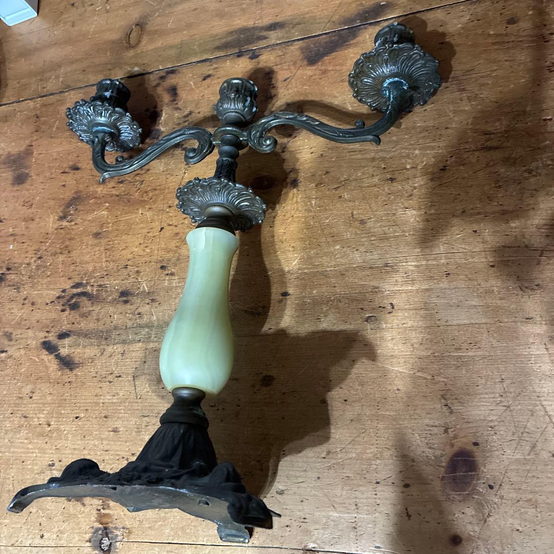 フランス/アンティーク/キャンドルホルダー瑪瑙石/真鍮