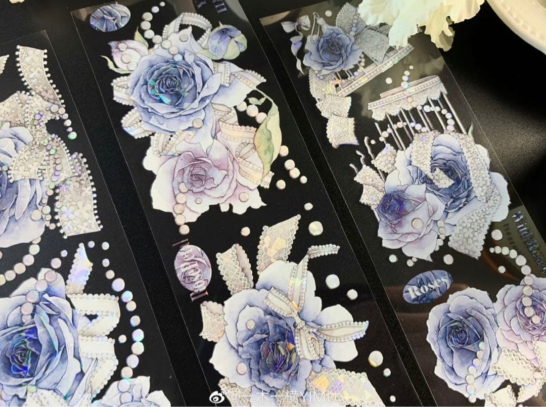 M1280.一木一横 织蓝郁香 マスキングテープ 贝壳光PET