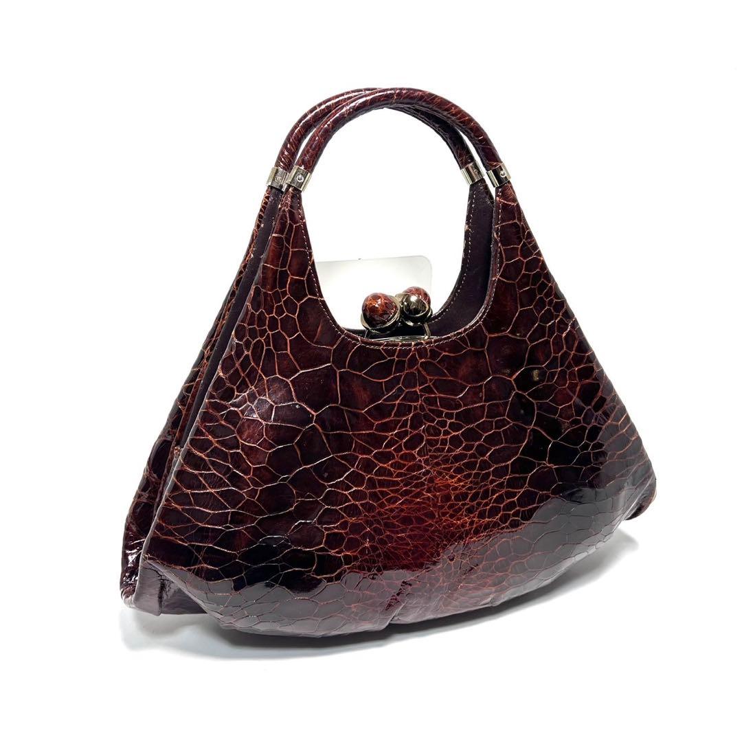 【美品】Turtle leather タートルレザー/亀革/がま口/ハンドバッグ