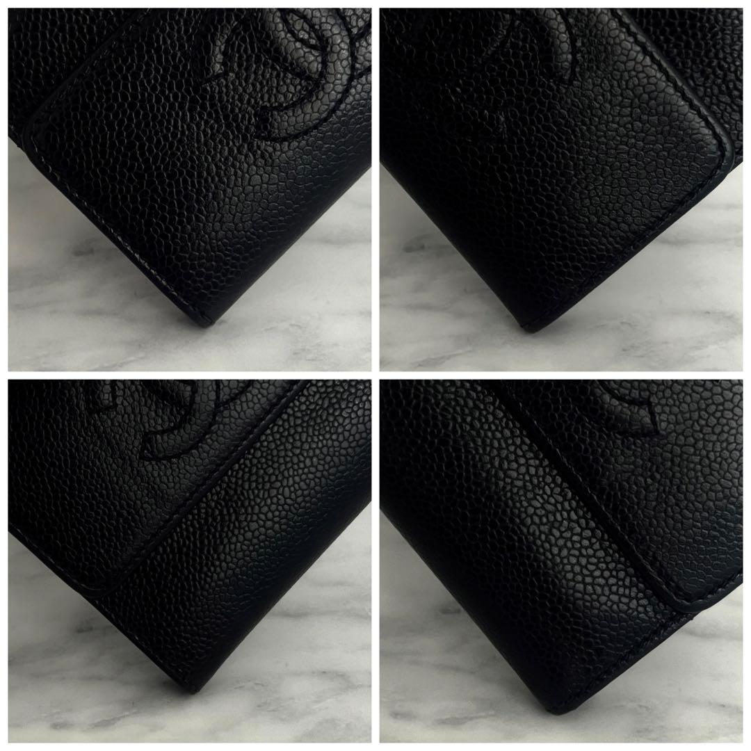 【見栄え最高❤️大赤字の最終限界価格✳️】シャネル キャビアスキン 折財布 黒