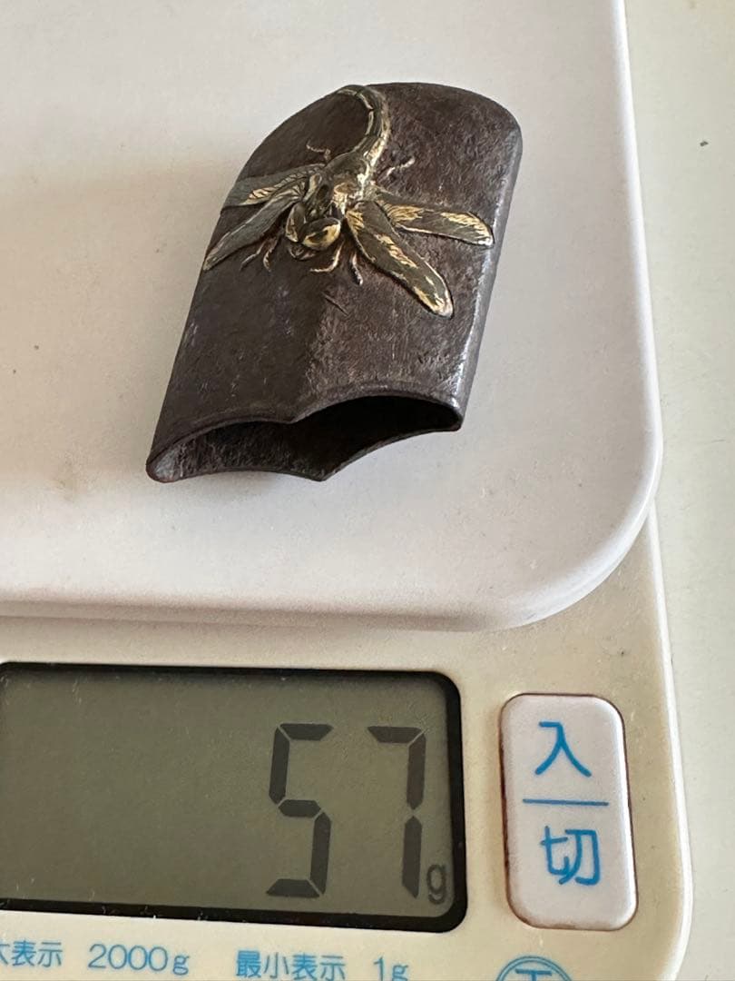 鉄地　象嵌色絵【蜻蛉の図】 鐺 こじり 江戸期　極上勝虫図　鉄地鐺 2576