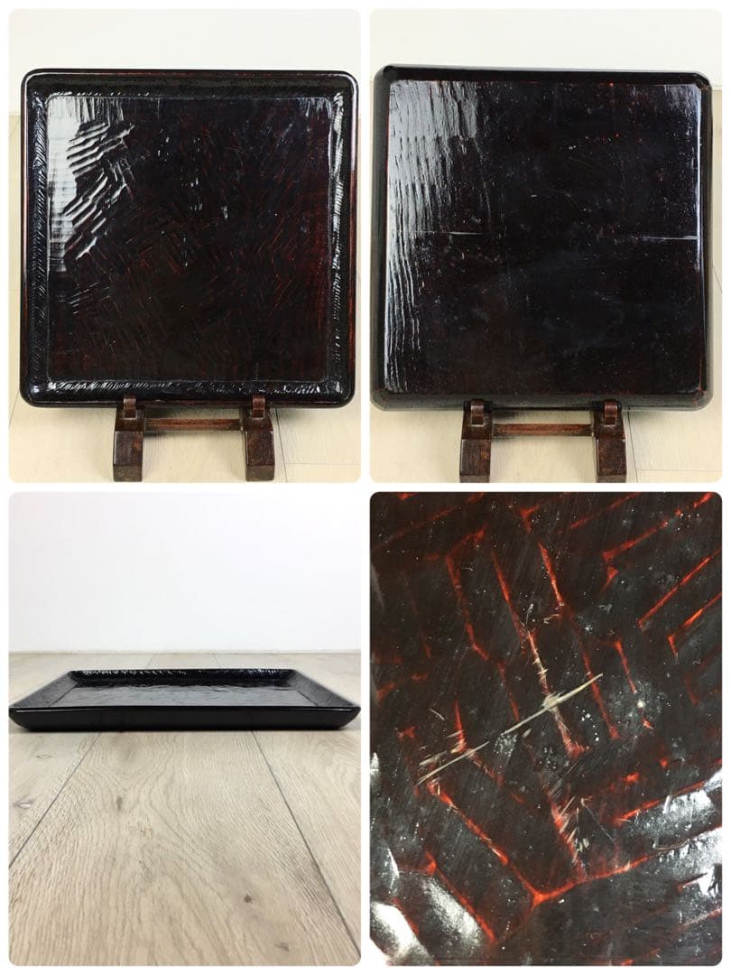 S370讃岐彫 四方盆 くり抜き盆 5客揃 懐石膳 茶懐石