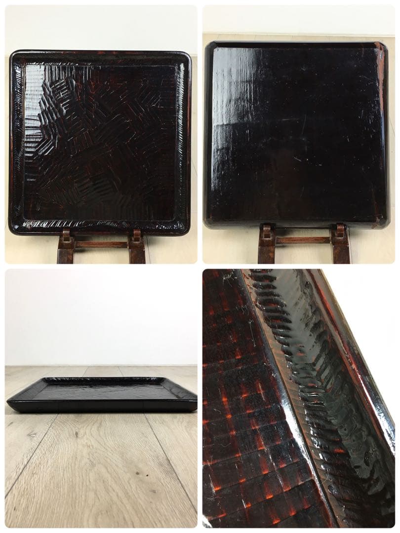 S370讃岐彫 四方盆 くり抜き盆 5客揃 懐石膳 茶懐石