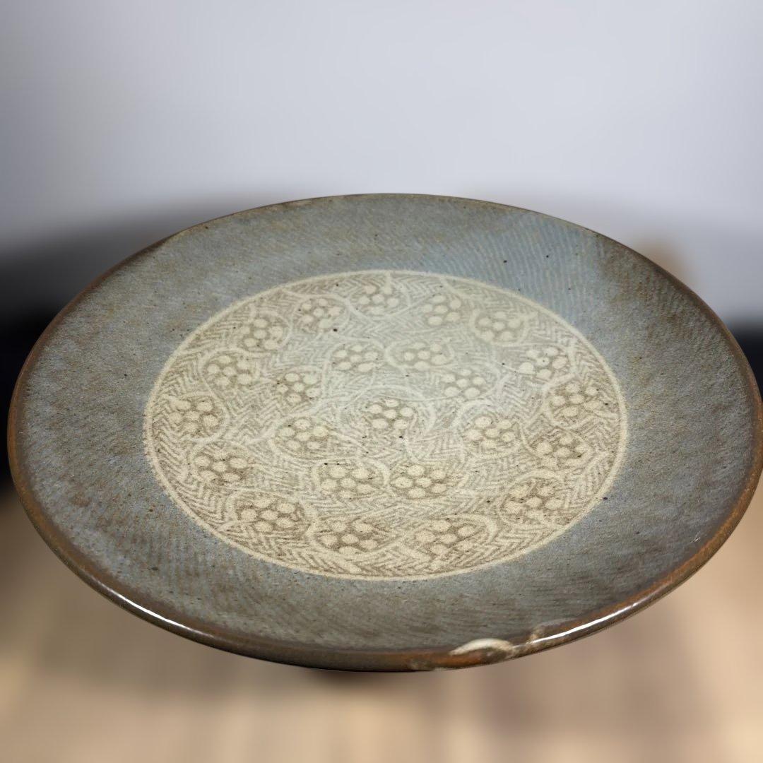 真作　人間国宝　島岡達三　象嵌皿　大皿　経約31センチ