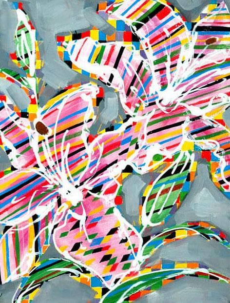 油絵 菅家令子 絵画インテリア 額付(青緑＋金色の枠) uF6-064204ゆり