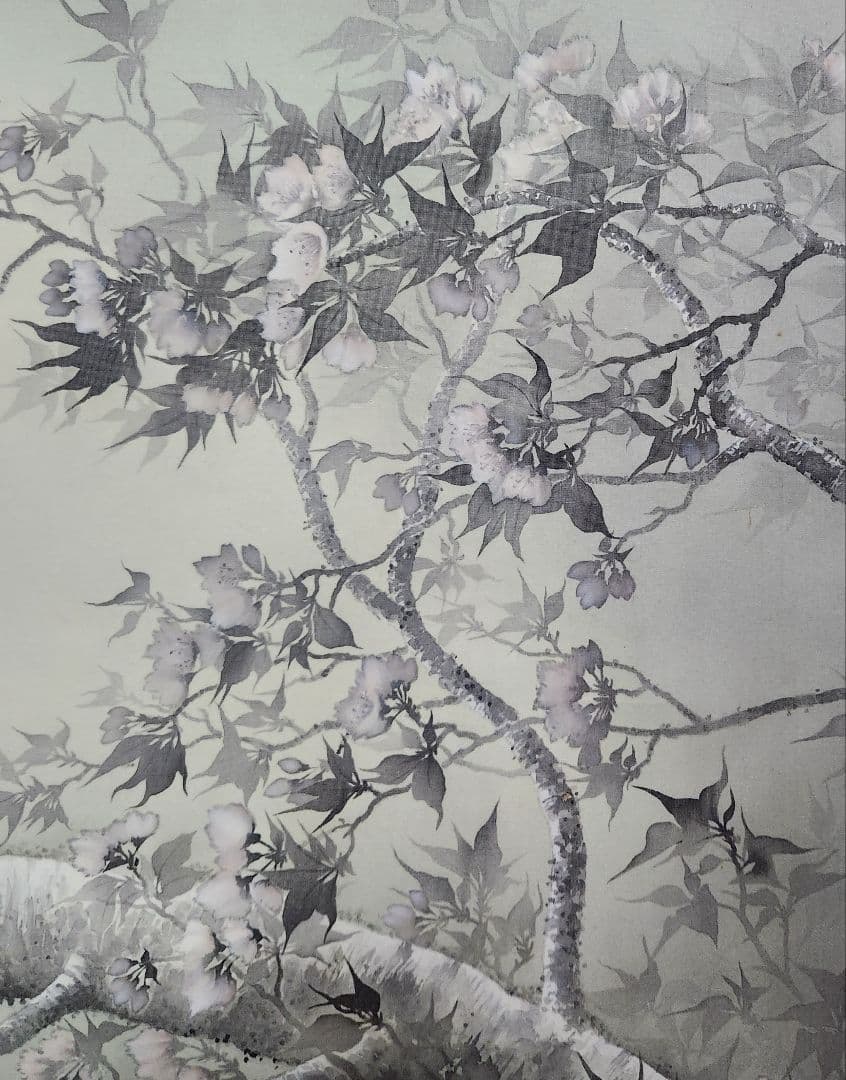 【夜桜図】智 2613 花見 月 共箱　掛け軸　肉筆