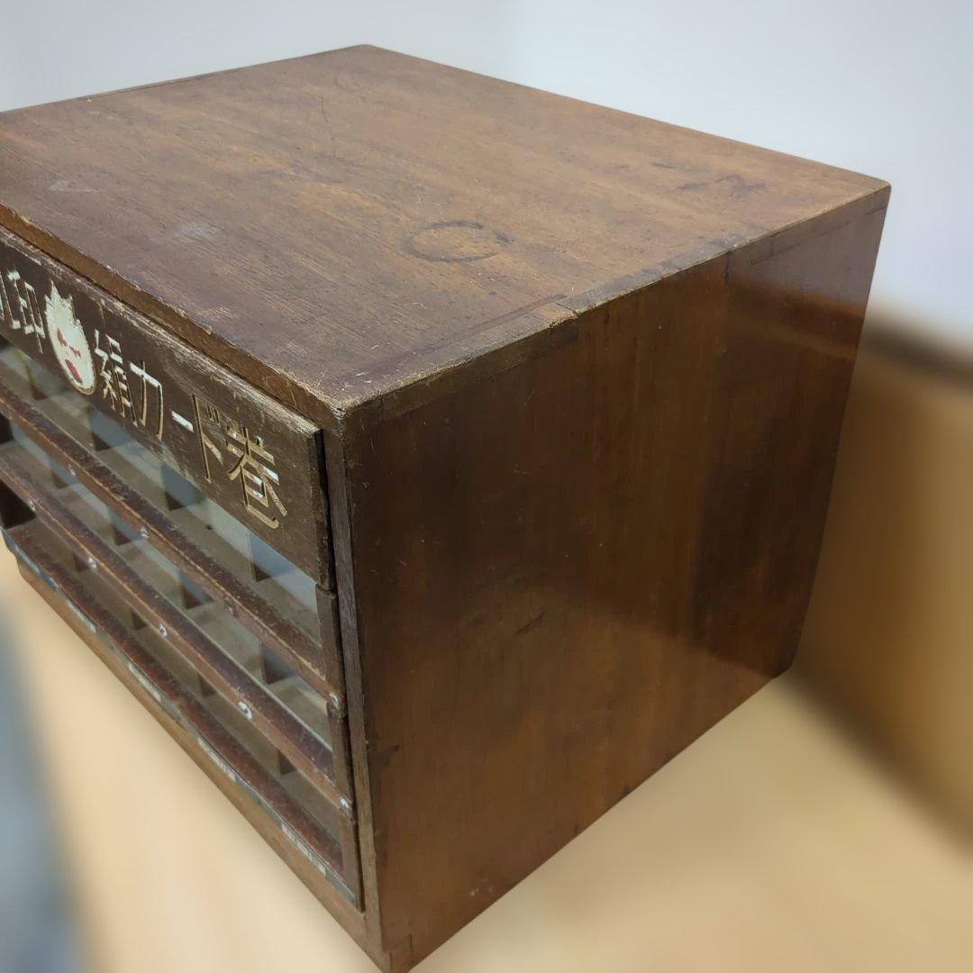 レトロ 糸ケース 木製 ガラス 棚 オリヅル印 引き出し 箪笥 整理棚