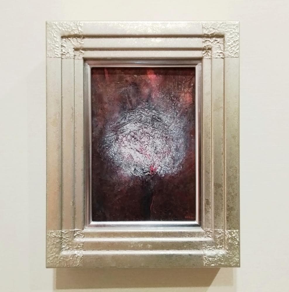 内野隆文　花　絵画　アクリル画　サムホール　現代美術　アート作品　額縁　真作