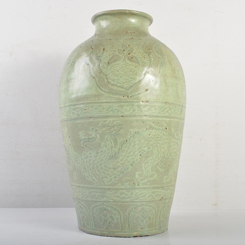 朝鮮美術　李朝　高麗青磁　象嵌龍文瓶　M　R7353B