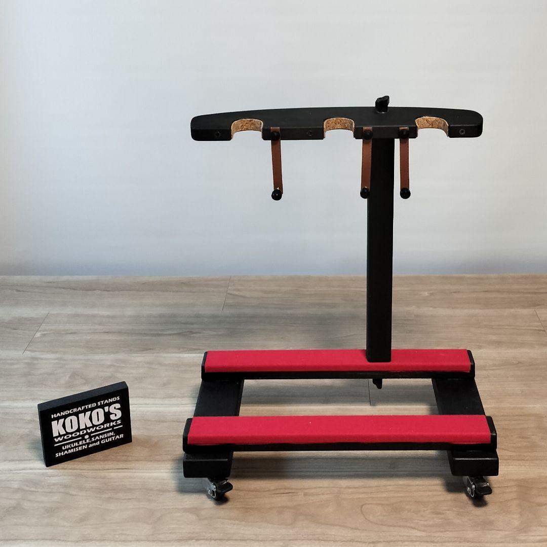 【NEW】転倒防止付き 木製スタンド 3本用（三線/ウクレレ／ギタレレ）