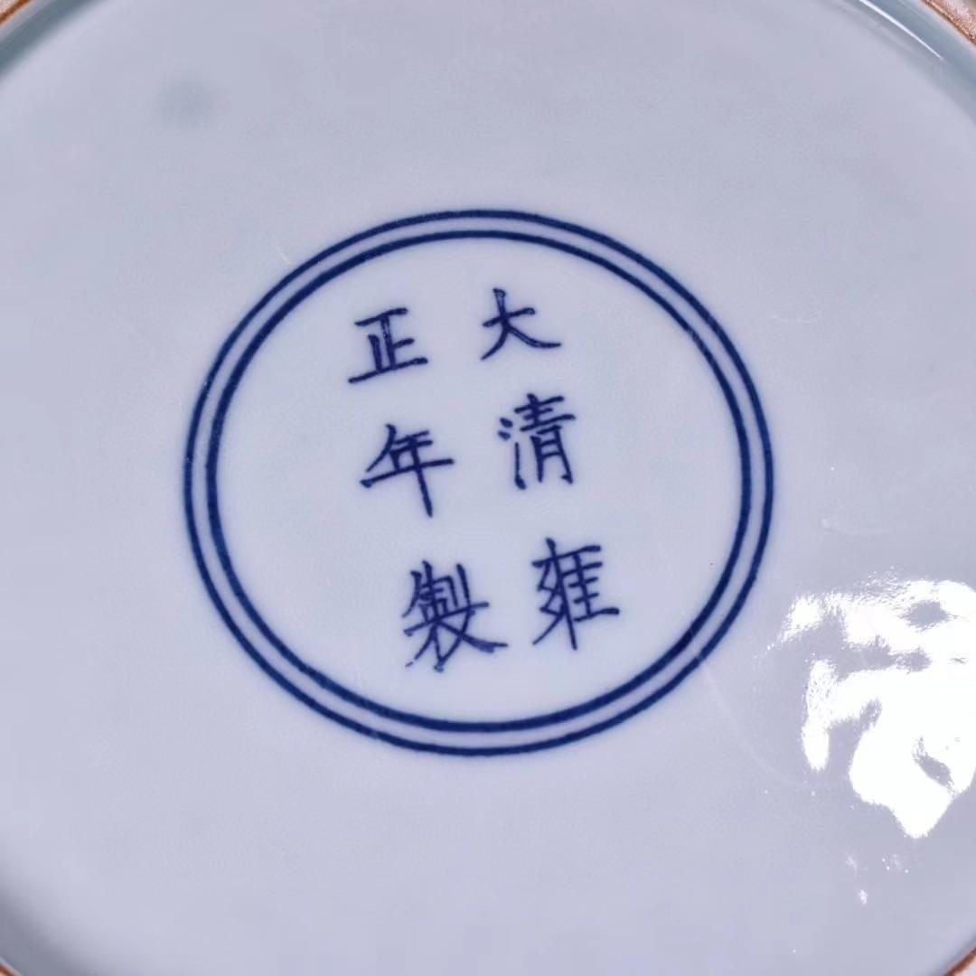 中国古美術・珍蔵粉彩・花鳥絵陶磁器の中皿・純手描き・木箱付・文房具・置物・観賞皿