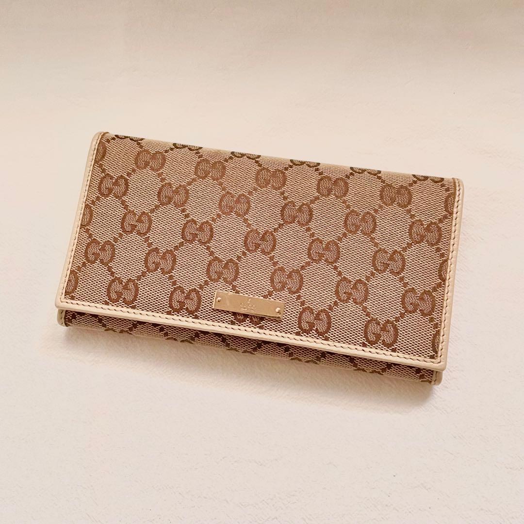 GUCCI グッチ 長財布 GGキャンバス ロゴプレート 折り財布 1219-④