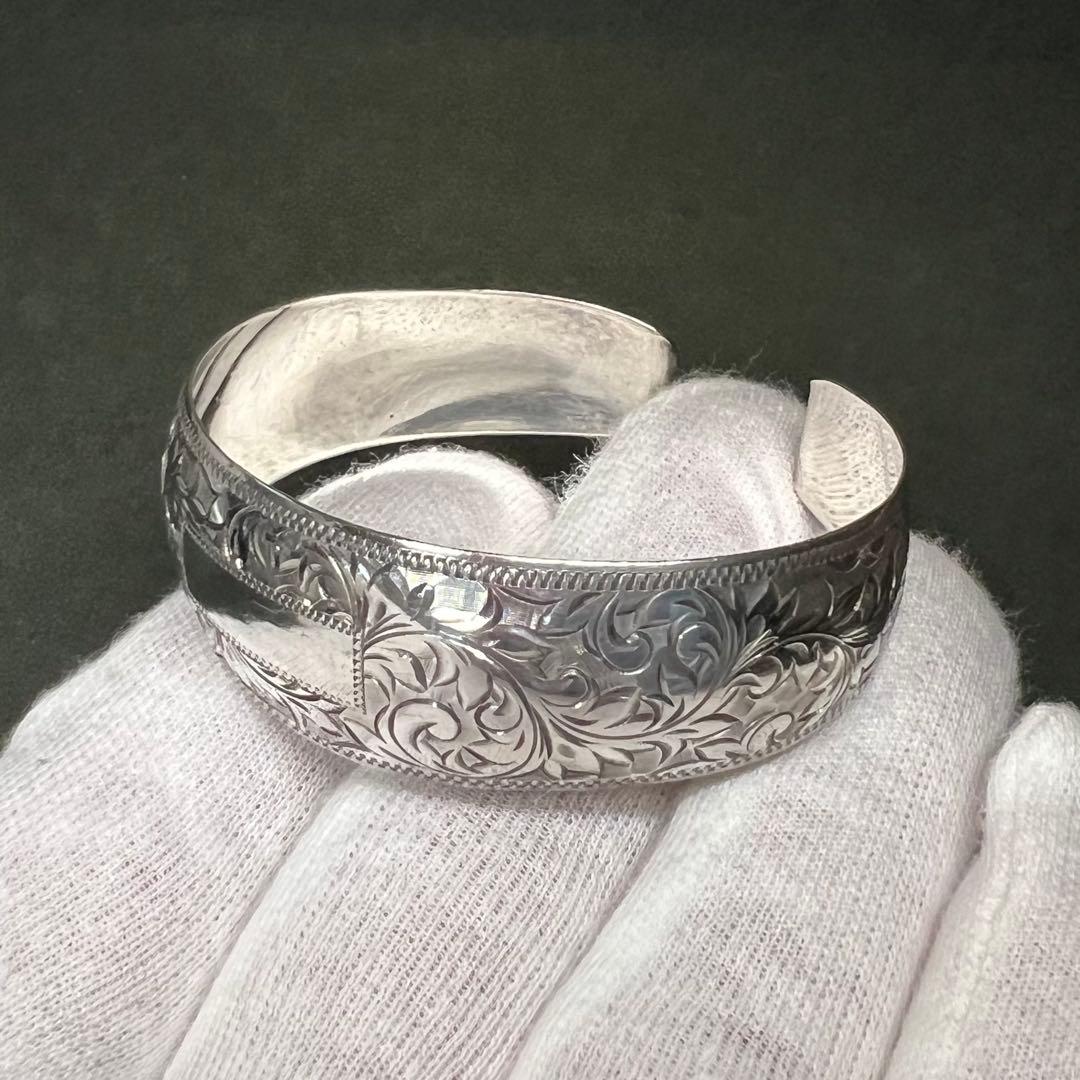 銀製 SILVER 950 刻印有 植物紋様 シルバーバングル ブレスレット純銀