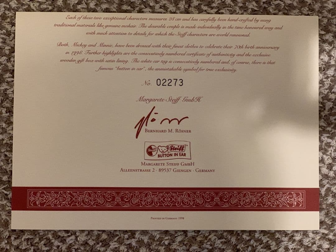 日本限定品3000体です ミッキーマウス ぬいぐるみ セット 2体 証明書付き