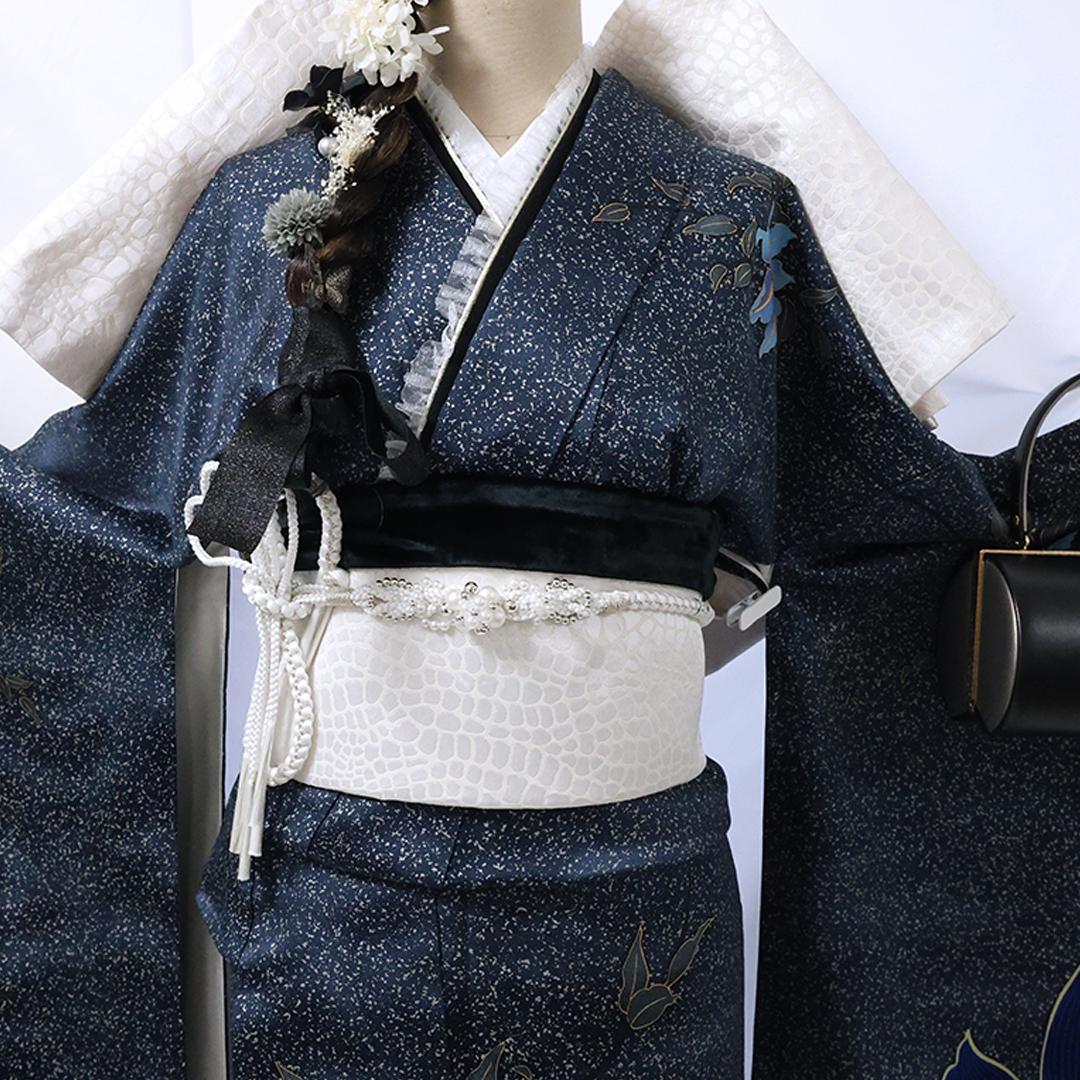 急ぎ対応可！極美品振袖セット ◆166.5cmフルセット成人式紺色新古品fB58
