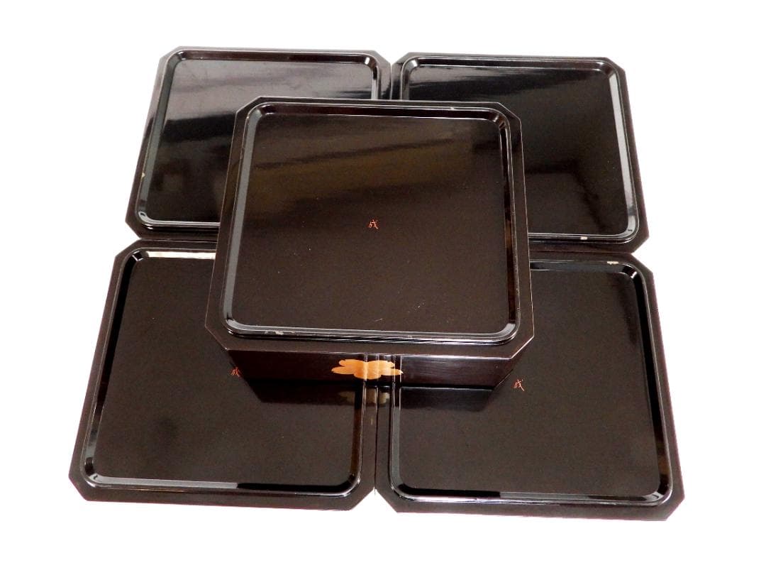 お重箱 5段重 金蒔絵 桜紋　蓋２枚 高脚台付