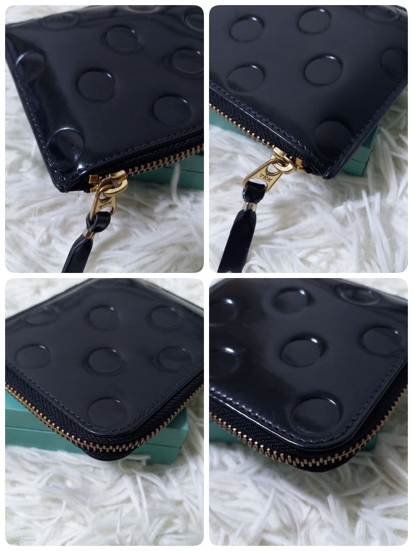 ●良品●　コムデギャルソン　ポルカドット　エンボス　エナメル　L字　財布　黒