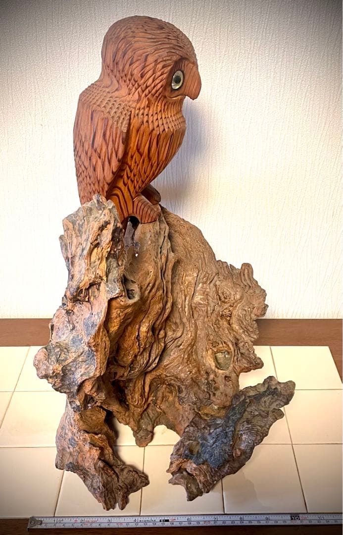 天然　流木　玄関にフクロウの縁起物　インテリア　置物　アンティーク　商売繁盛