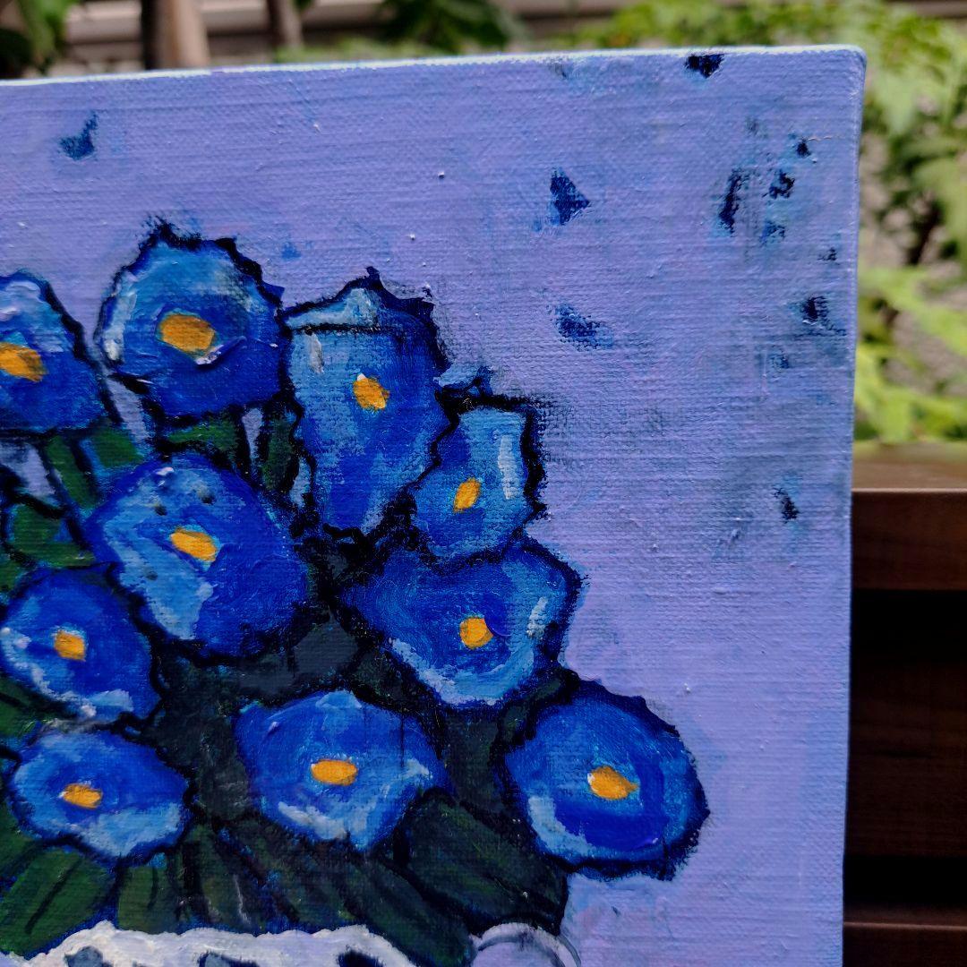 キャンバス油絵　専用　たっぷり入れた花瓶の青いお花
