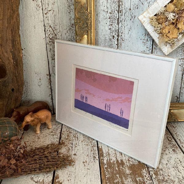 稀少*紺綬褒章受章 本間武男 作*直筆サイン入 シルクスクリーン 版画 AP夕空