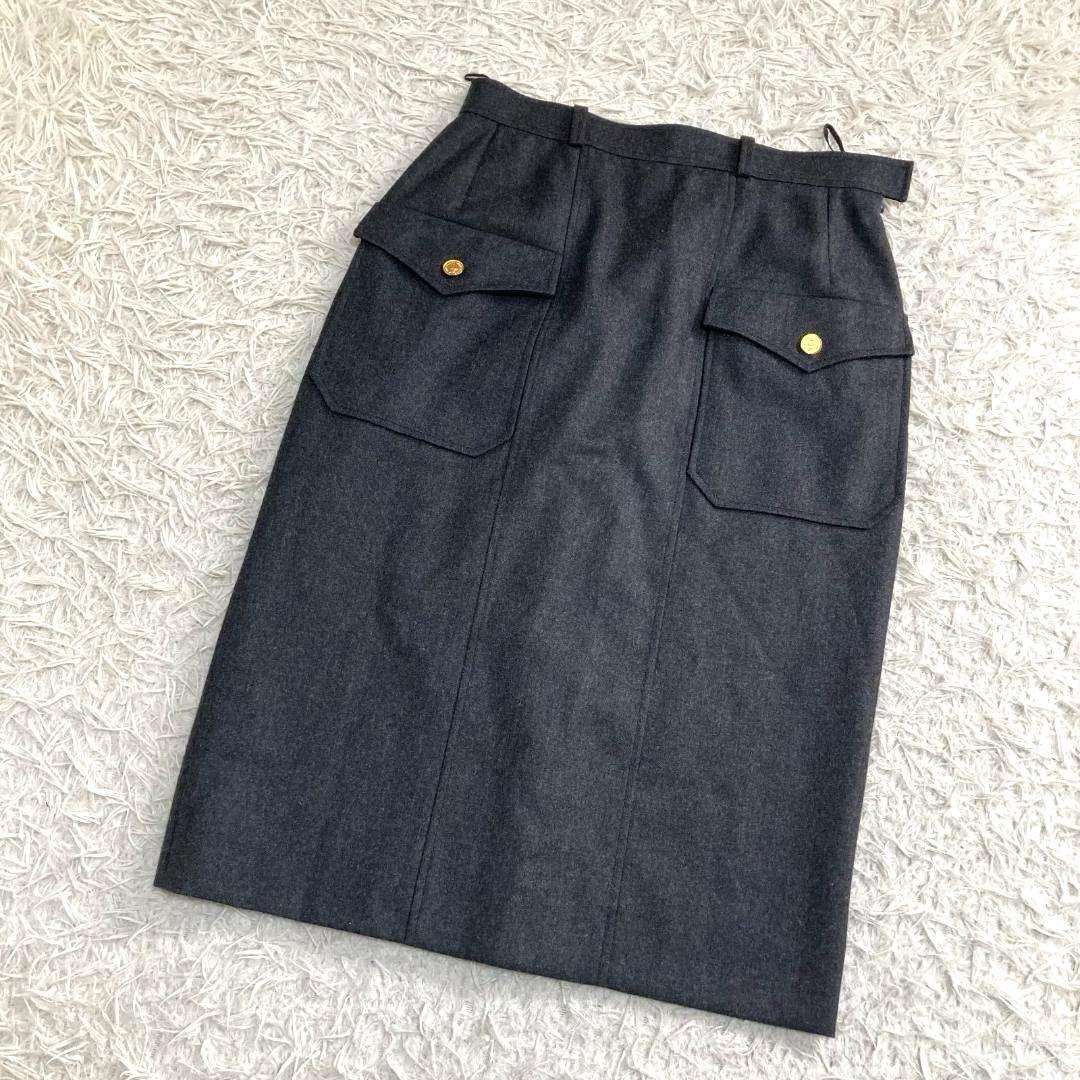 16715✨CHANEL ウール 金ボタン スカート 42 LL グレー