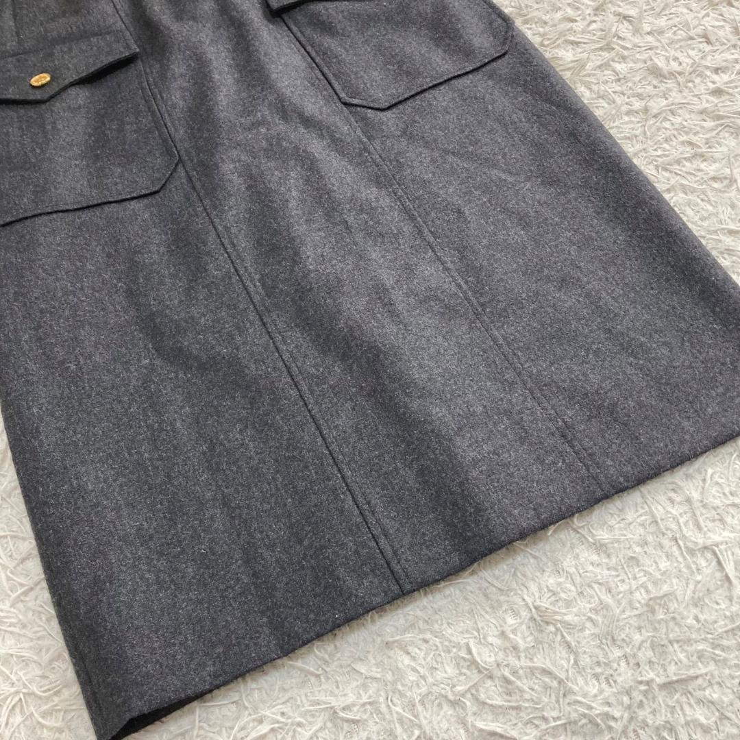 16715✨CHANEL ウール 金ボタン スカート 42 LL グレー