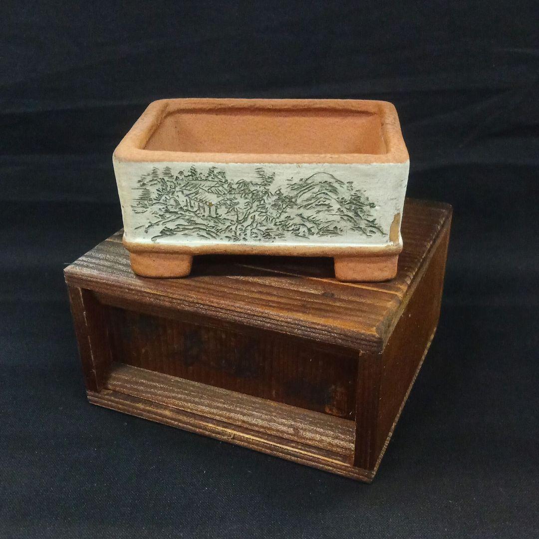 002.【 陶 翠 】春秋 /長方鉢/ミニ盆栽鉢/木箱付き