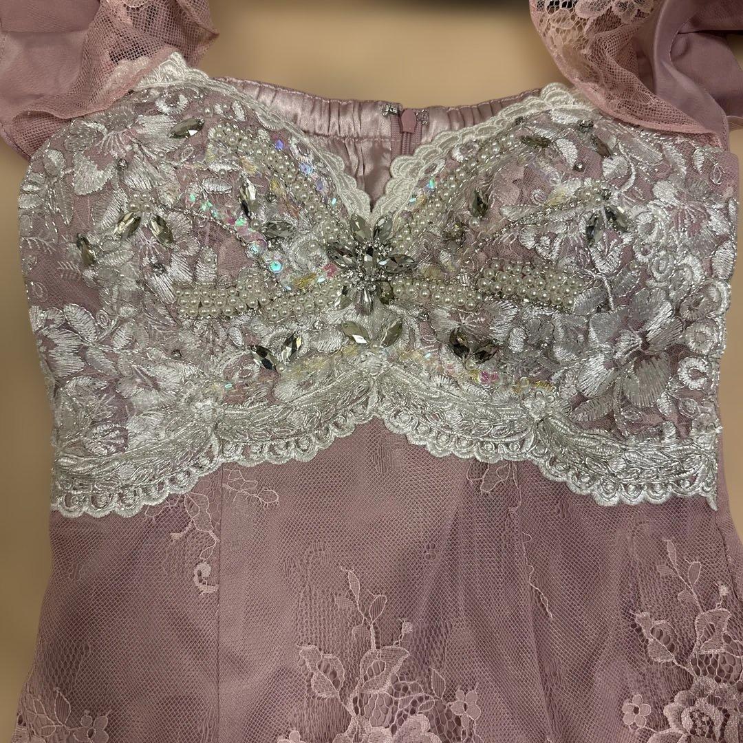 ROBE de FLEURS ピンク レースドレス フリル袖 Sサイズ
