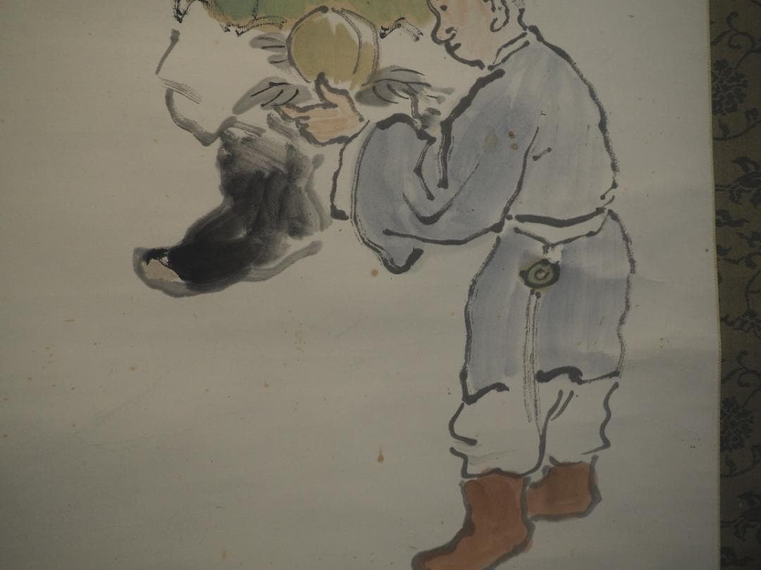 中村不折自筆　高士唐子画賛　掛軸