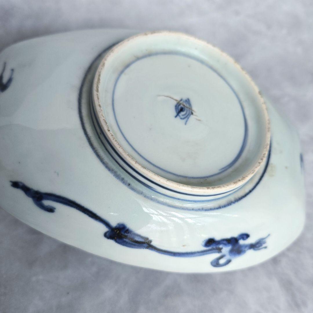 無傷　古伊万里　染付　長皿　陽刻　雲竜　雲龍　金継ぎ　アンティーク　骨董