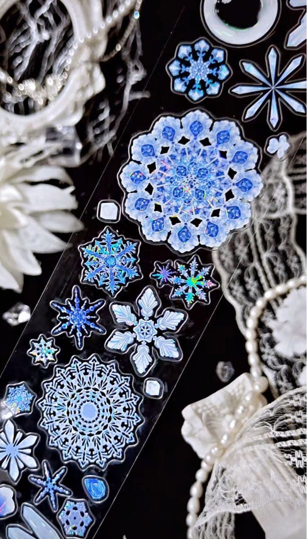 【9378】海外　5m巻　貝殻光カッティングマスキングテープ　雪花　水晶