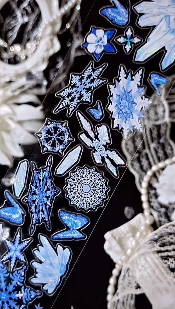 【9378】海外　5m巻　貝殻光カッティングマスキングテープ　雪花　水晶