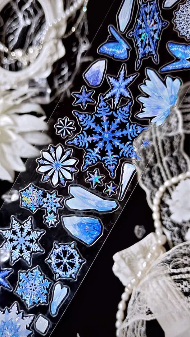 【9378】海外　5m巻　貝殻光カッティングマスキングテープ　雪花　水晶