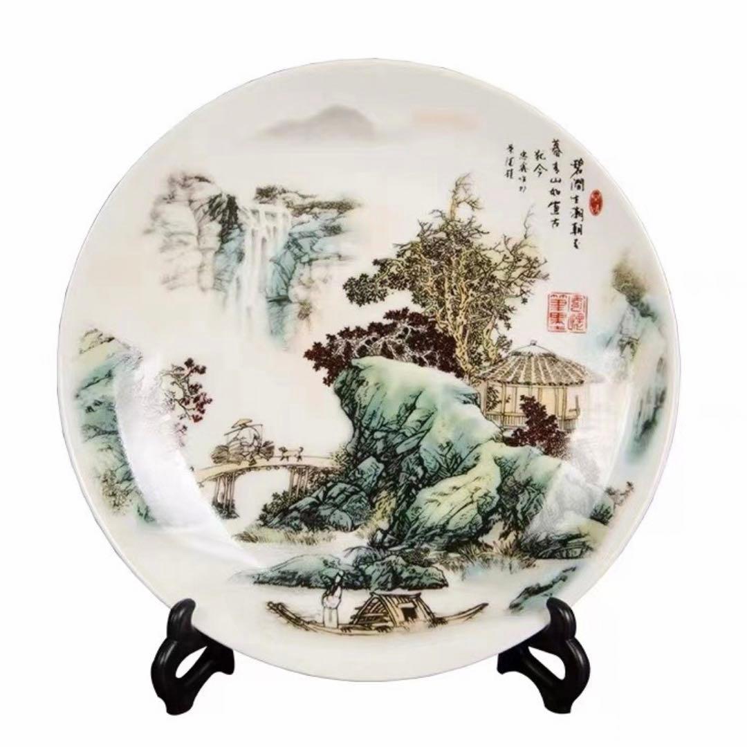 【工芸品】山水画皿 セット