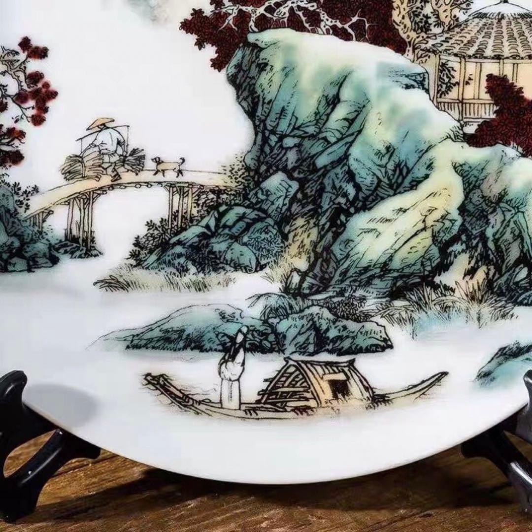 【工芸品】山水画皿 セット