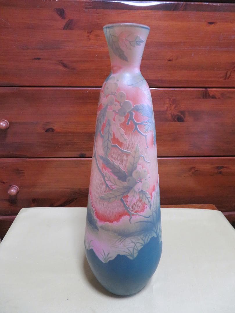 ◆飾り花器　多層被せガラス　酸化腐食彫刻　作者不明◆