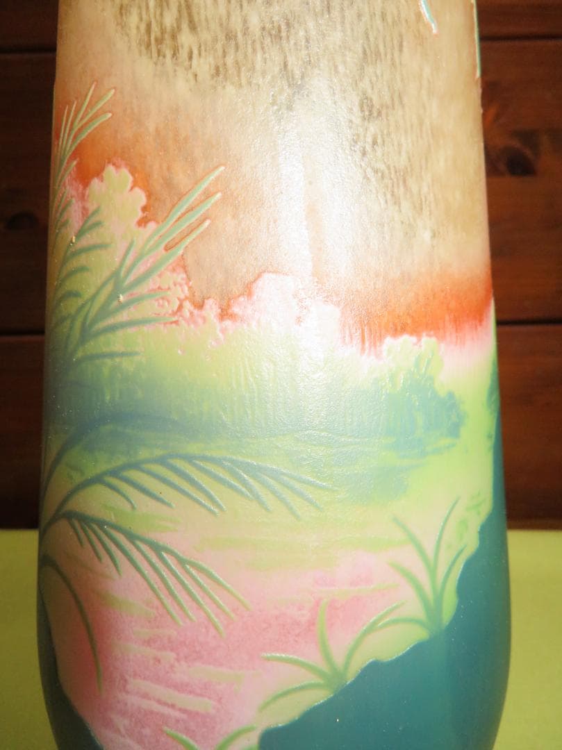 ◆飾り花器　多層被せガラス　酸化腐食彫刻　作者不明◆