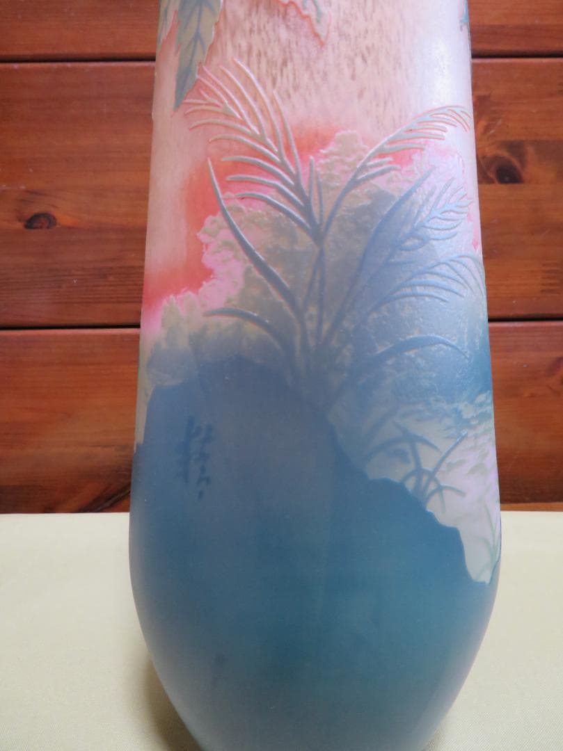 ◆飾り花器　多層被せガラス　酸化腐食彫刻　作者不明◆