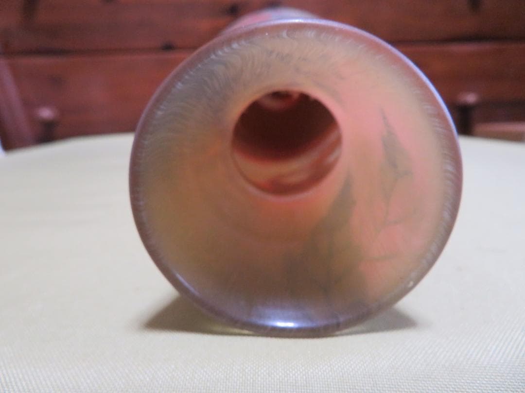 ◆飾り花器　多層被せガラス　酸化腐食彫刻　作者不明◆