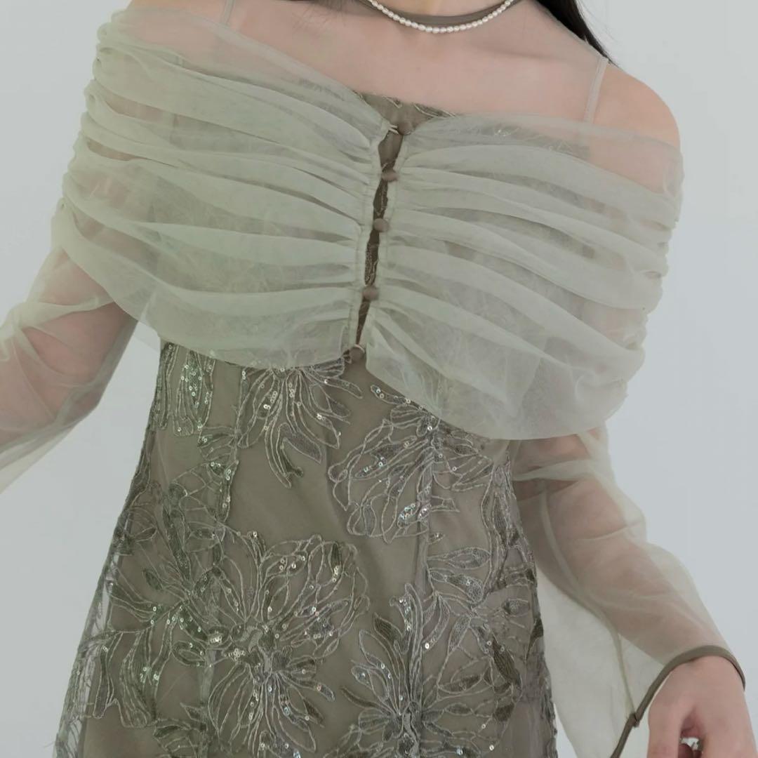 lejaチュールオフショルダー花柄Iラインワンピースドレス