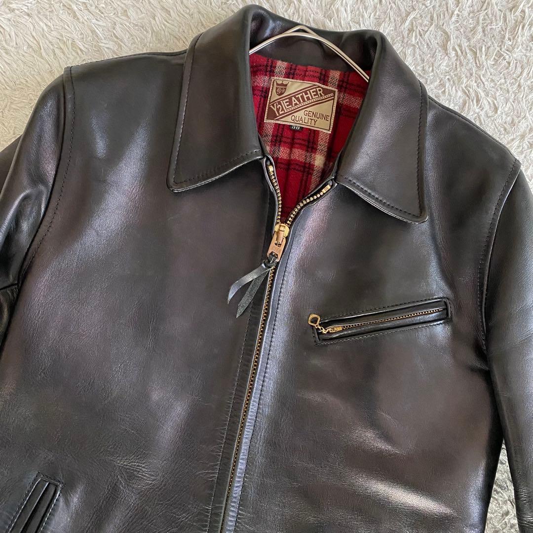 美品/38 Y’2 LEATHER HVR-42 馬革 ライダースジャケット 黒