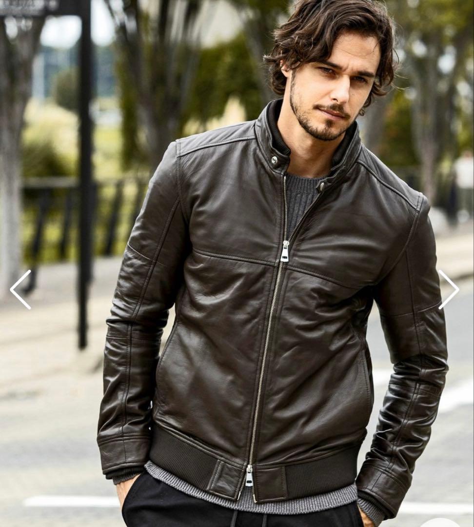 AKM Contemporaryレザーブルゾン ライダースジャケット ブラウン