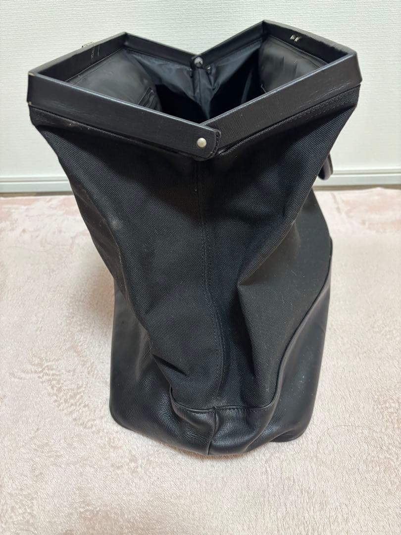 アニエスベー ブラック キャンバス レザーボストンバッグ　旅行用