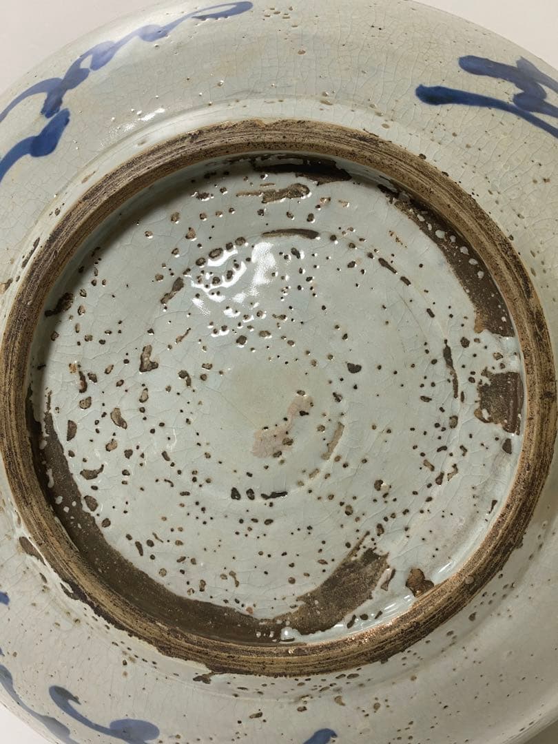 中国美術　呉須染付牡丹鳳凰文大平鉢 大盤 安南大皿 明末～清初 時代箱　骨董品