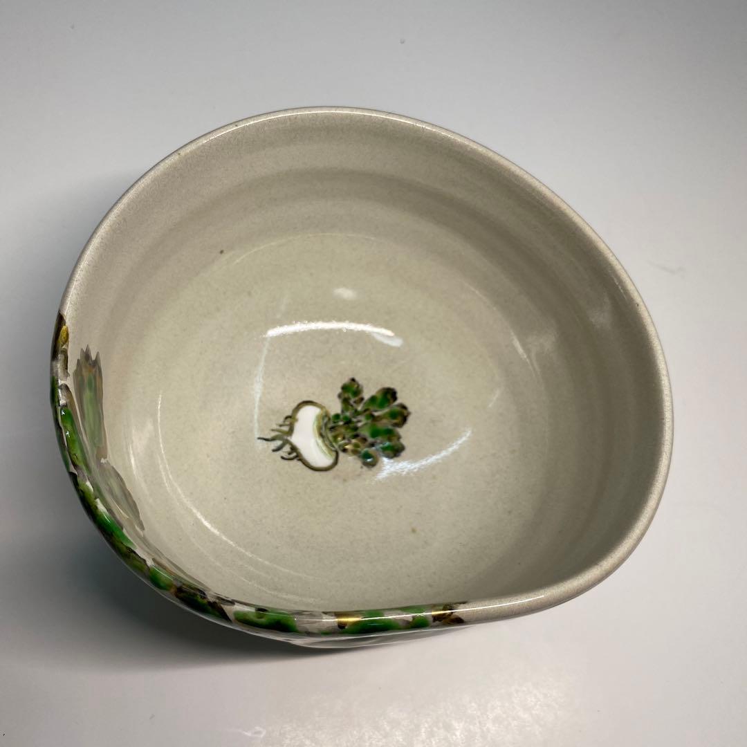 【茶道具】中村良二造　灰釉蕪絵茶碗（共箱）