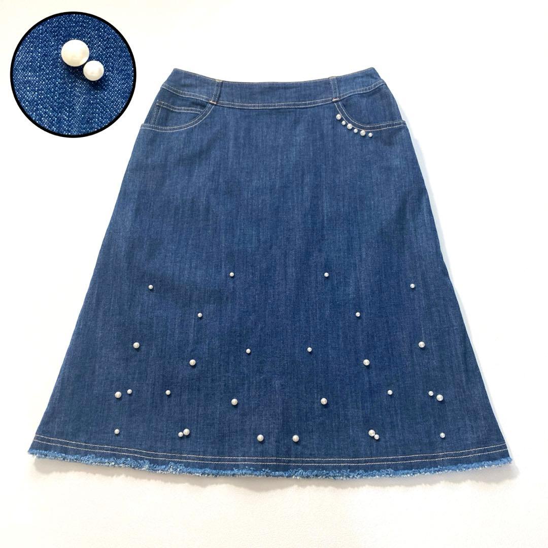 【moca】エムズグレイシー　24AW パールスタッズ付きデニムスカート