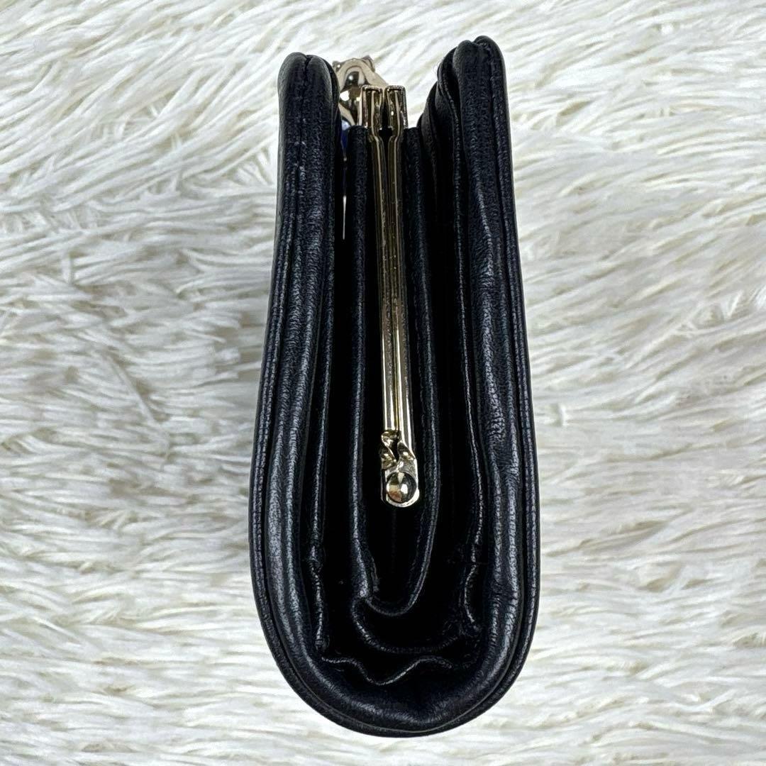 美品、アナスイ、ANNA SUI、ネコ、蝶々、スター柄、二つ折り財布、がま口、黒