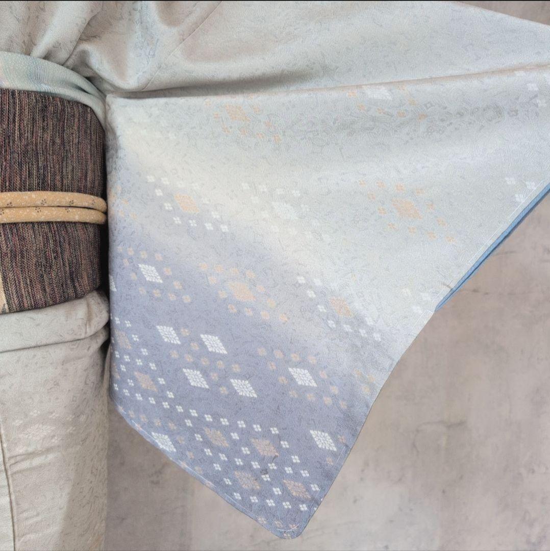 訪問着単品　付下げ正絹　シルバーグレー　パールトーン　幻想　A1r