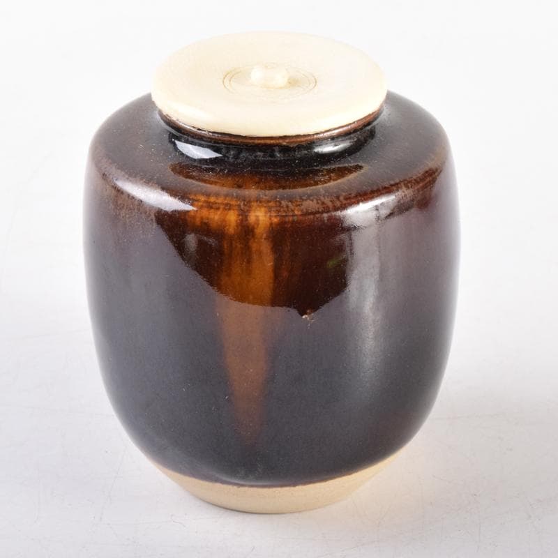 茶道具　尾戸焼　土居庄次造　肩衝茶入　仕覆付　共箱　V　6974