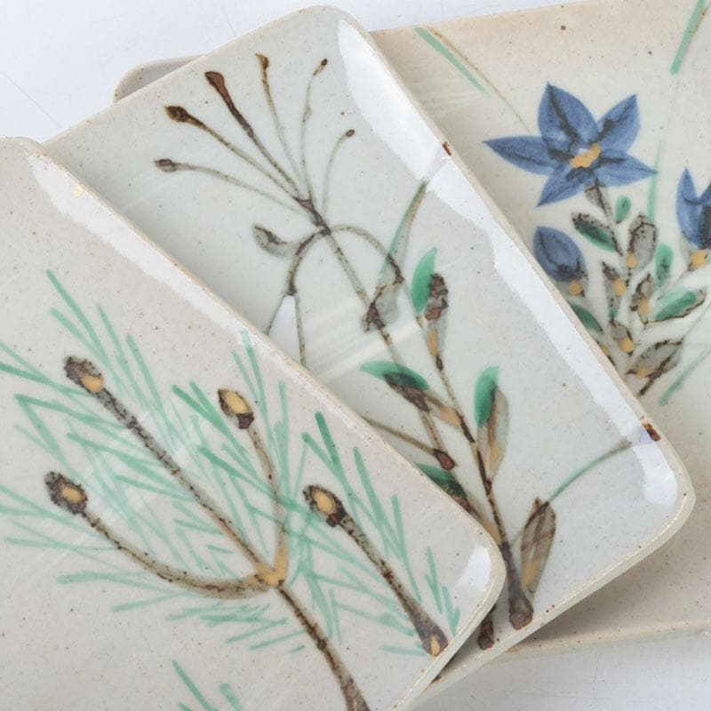 和食器　茶懐石　幸兵衛窯　絵変四方皿　銘々皿　五客　共箱　N　9375